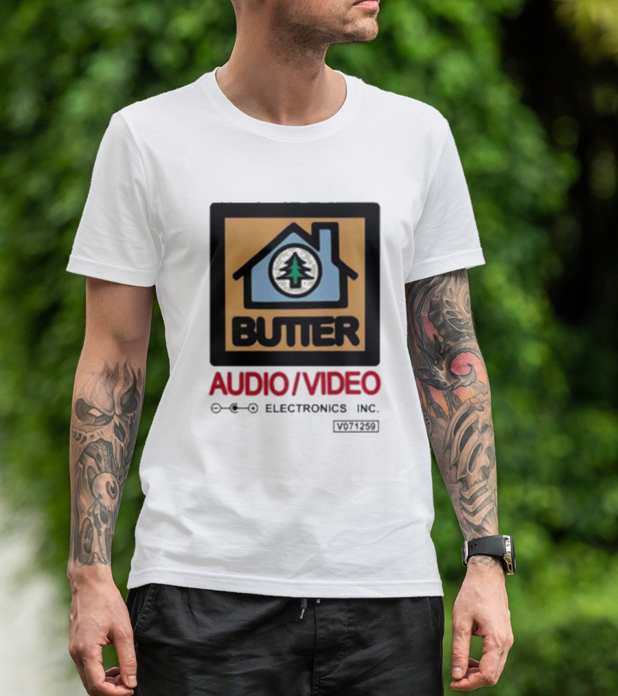 Tommyinnit Wearing Butter Audio Video Electronics Inc. House Symbol With Tree T-Shirt