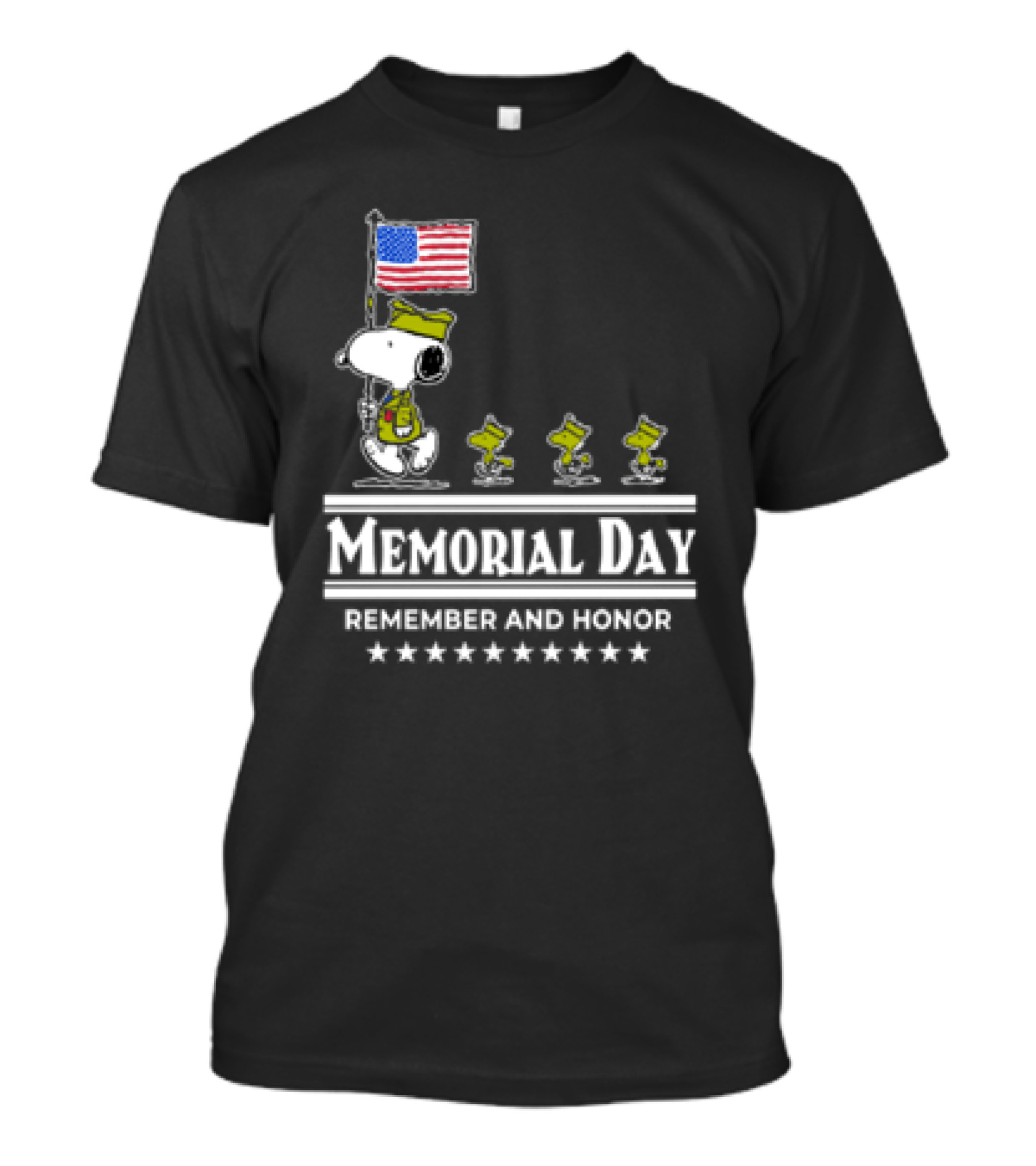 Memorial Day Snoopy And Woodstock Remember And Honor With American Flag T-Shirt