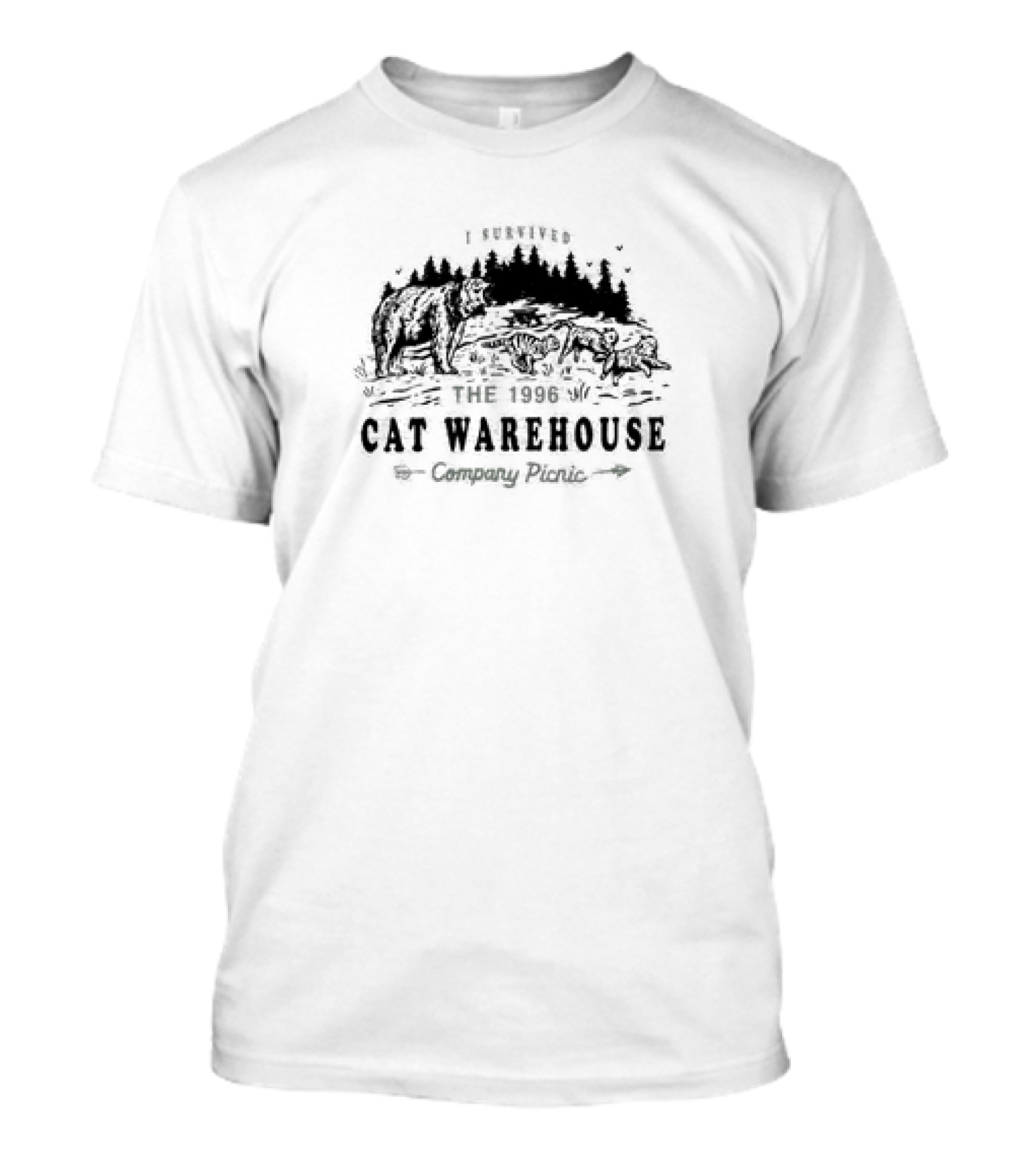 I Survived The 1996 Cat Warehouse Company Picnic Bear Woods Scene T-Shirt