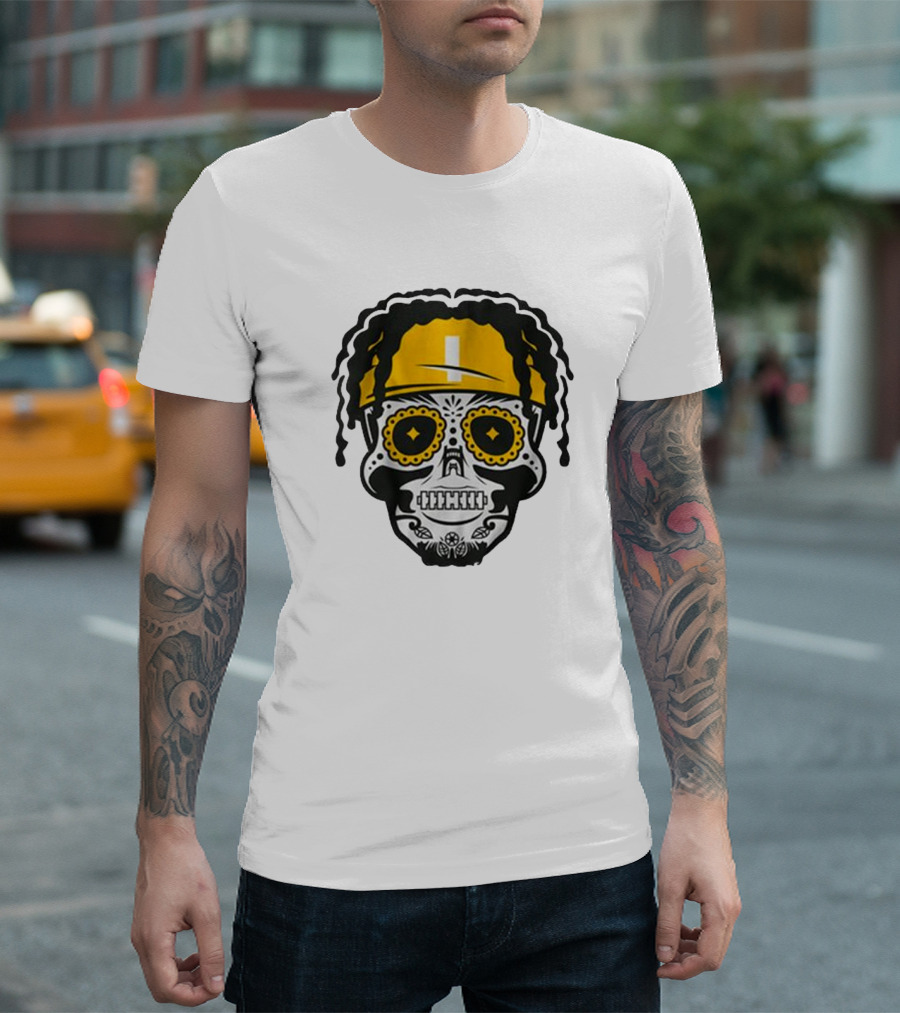 Justin Fields Pittsburgh Football Sugar Skull T-Shirt