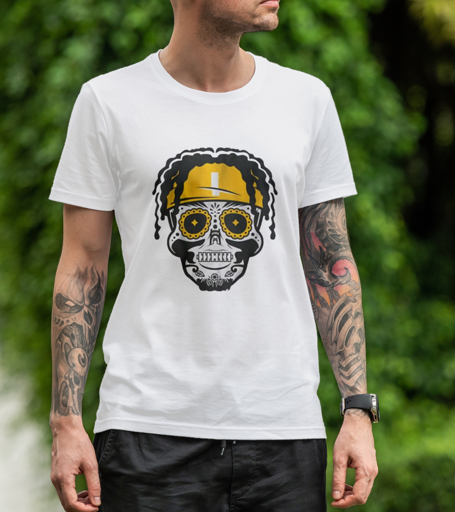 Justin Fields Pittsburgh Football Sugar Skull T-Shirt