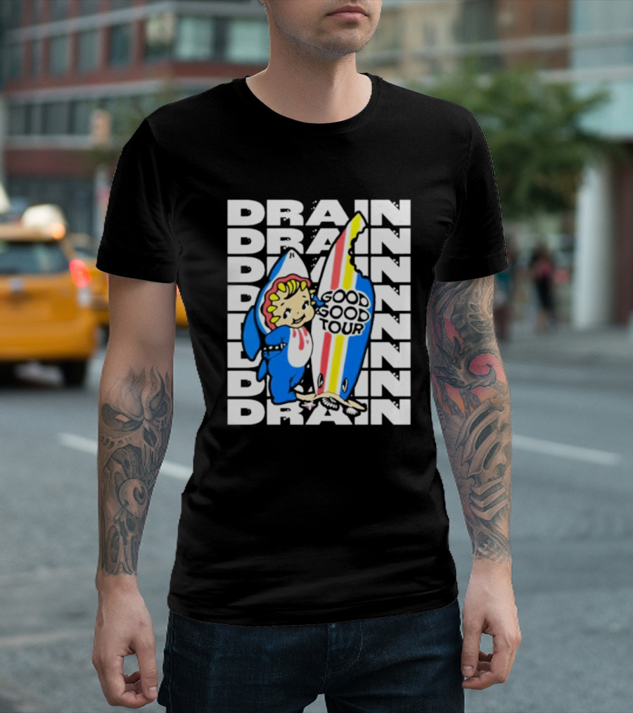 Drain Good Good Tour Rainbow Shark Surfboard Kid T-Shirt