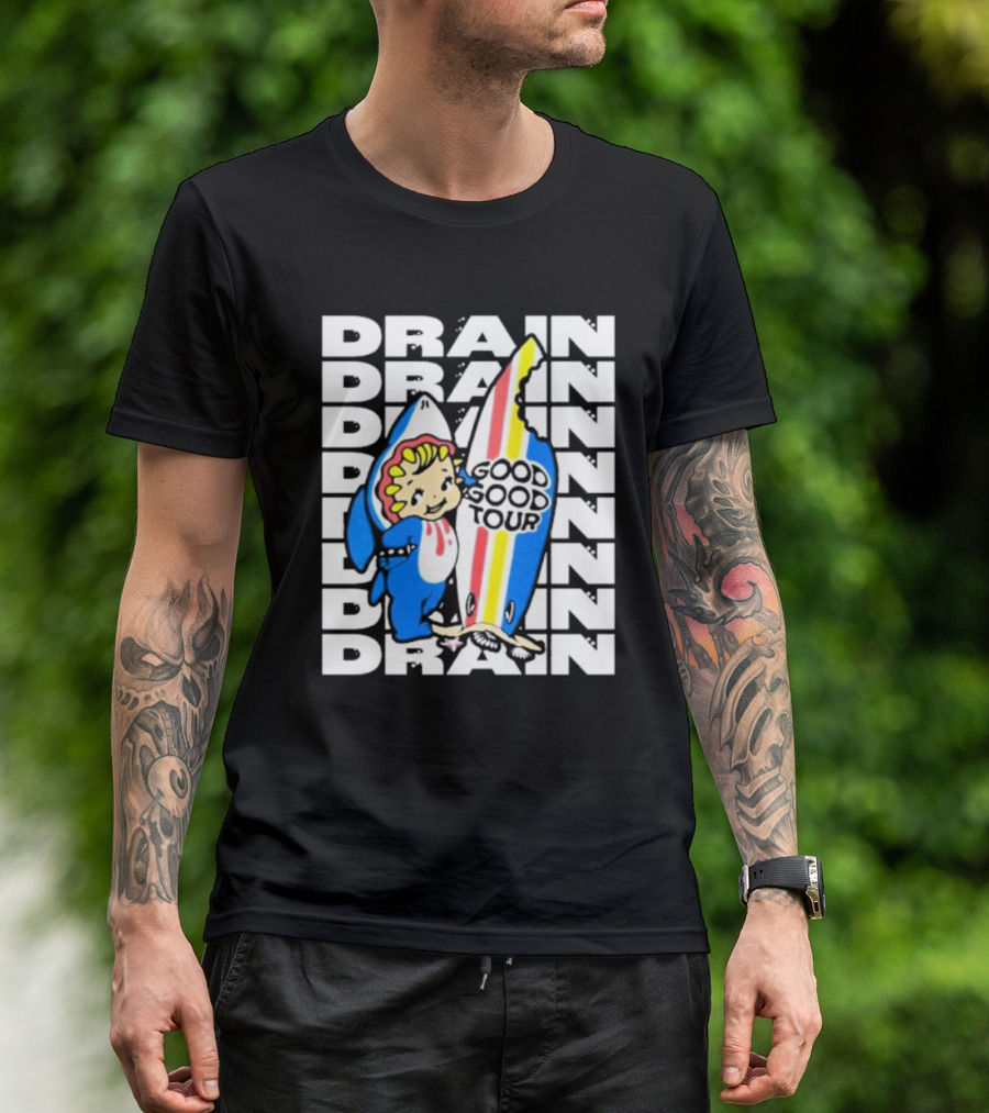 Drain Good Good Tour Rainbow Shark Surfboard Kid T-Shirt