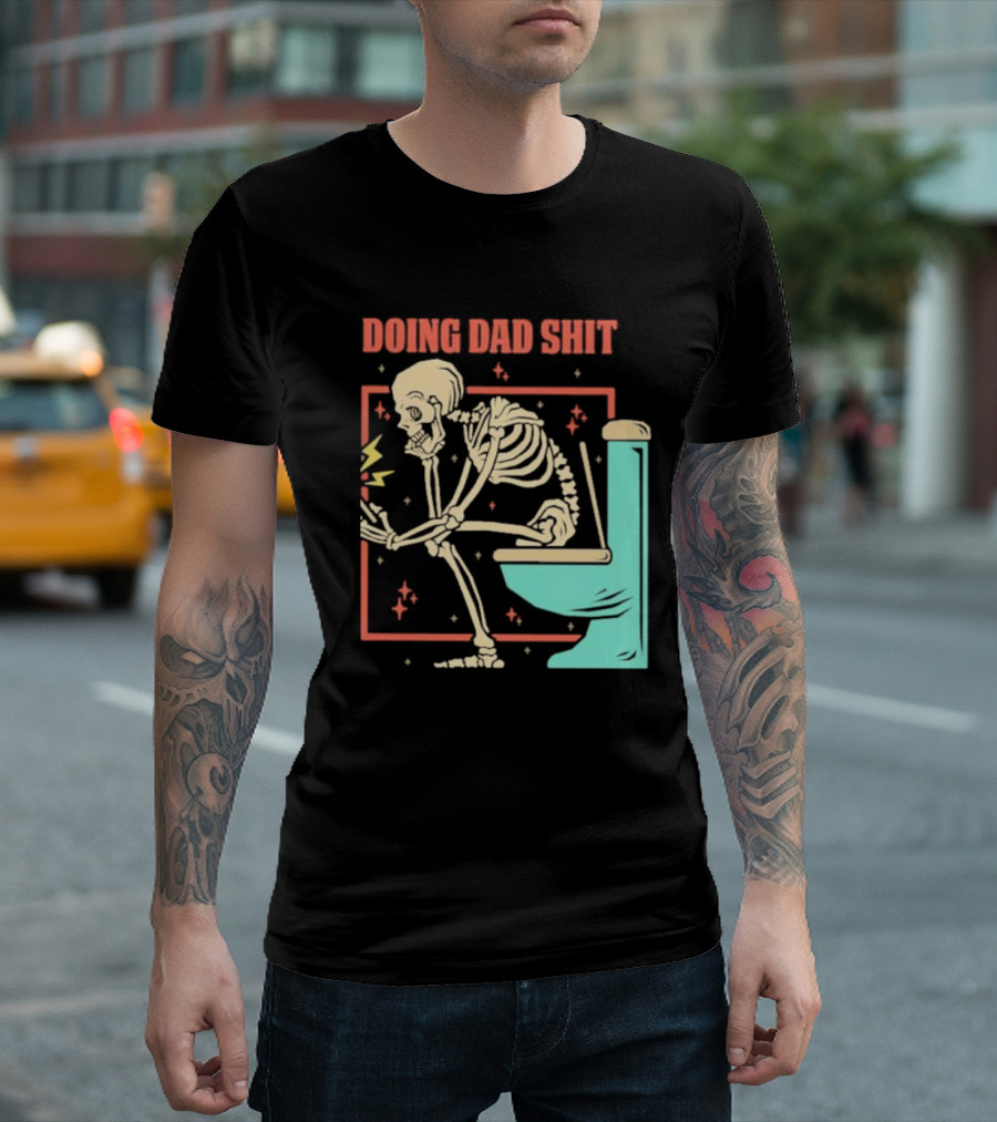Skeleton Doing Dad Shit with Toilet and Comic Vibes T-Shirt