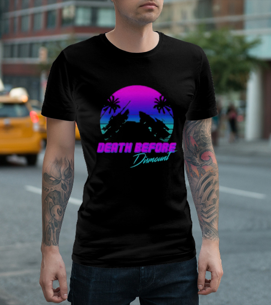Tactically Jaded Death Before Dismount Retro Sunset Palms Rocket T-Shirt