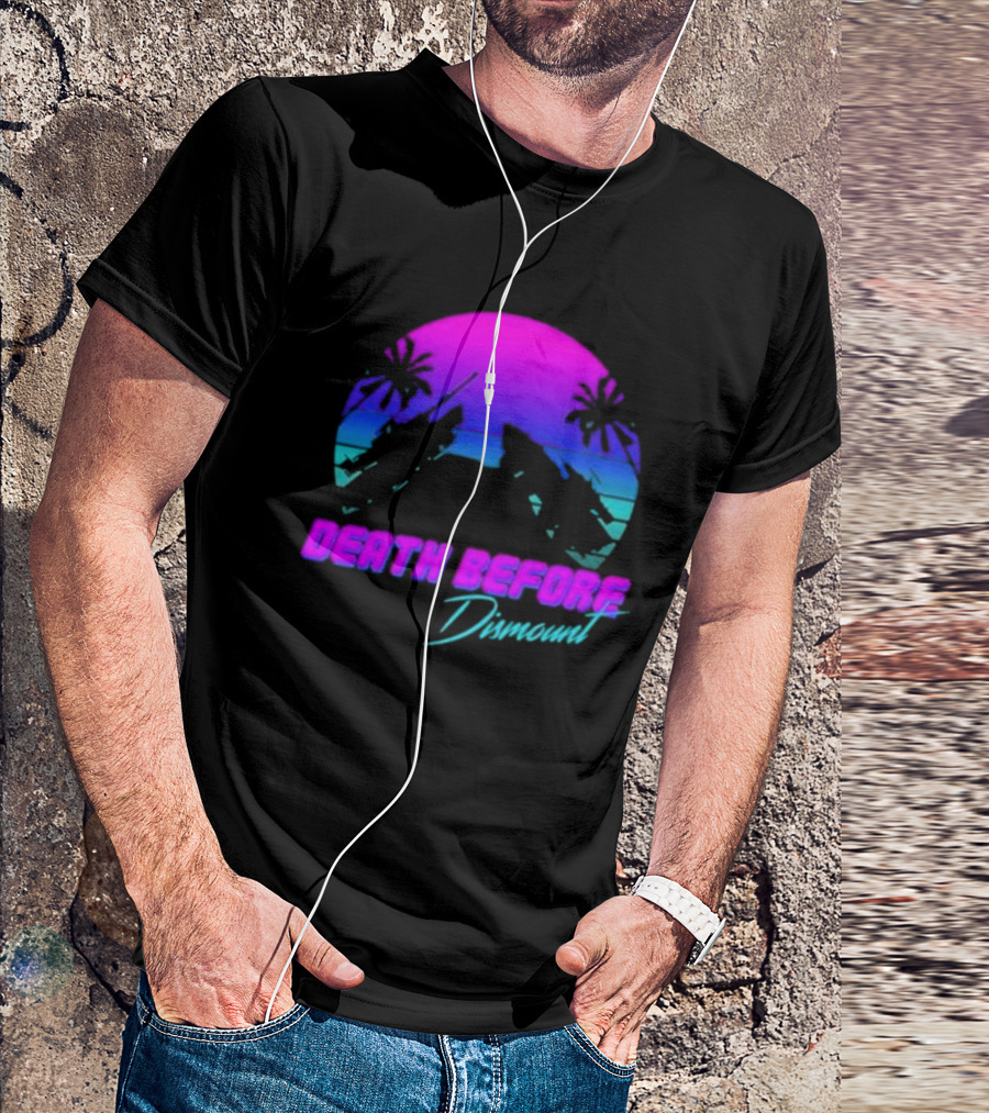 Tactically Jaded Death Before Dismount Retro Sunset Palms Rocket T-Shirt