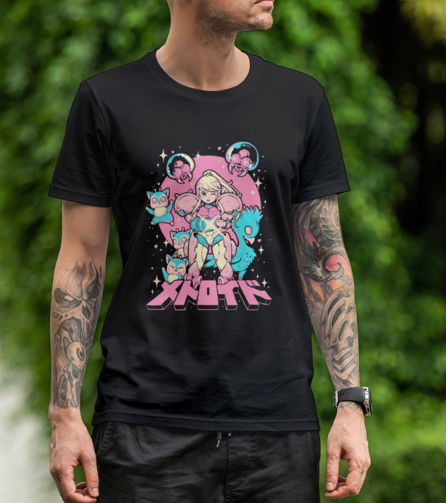 Metroid Pop Art Space Hero Anime Style Pink And Blue Retro T-Shirt