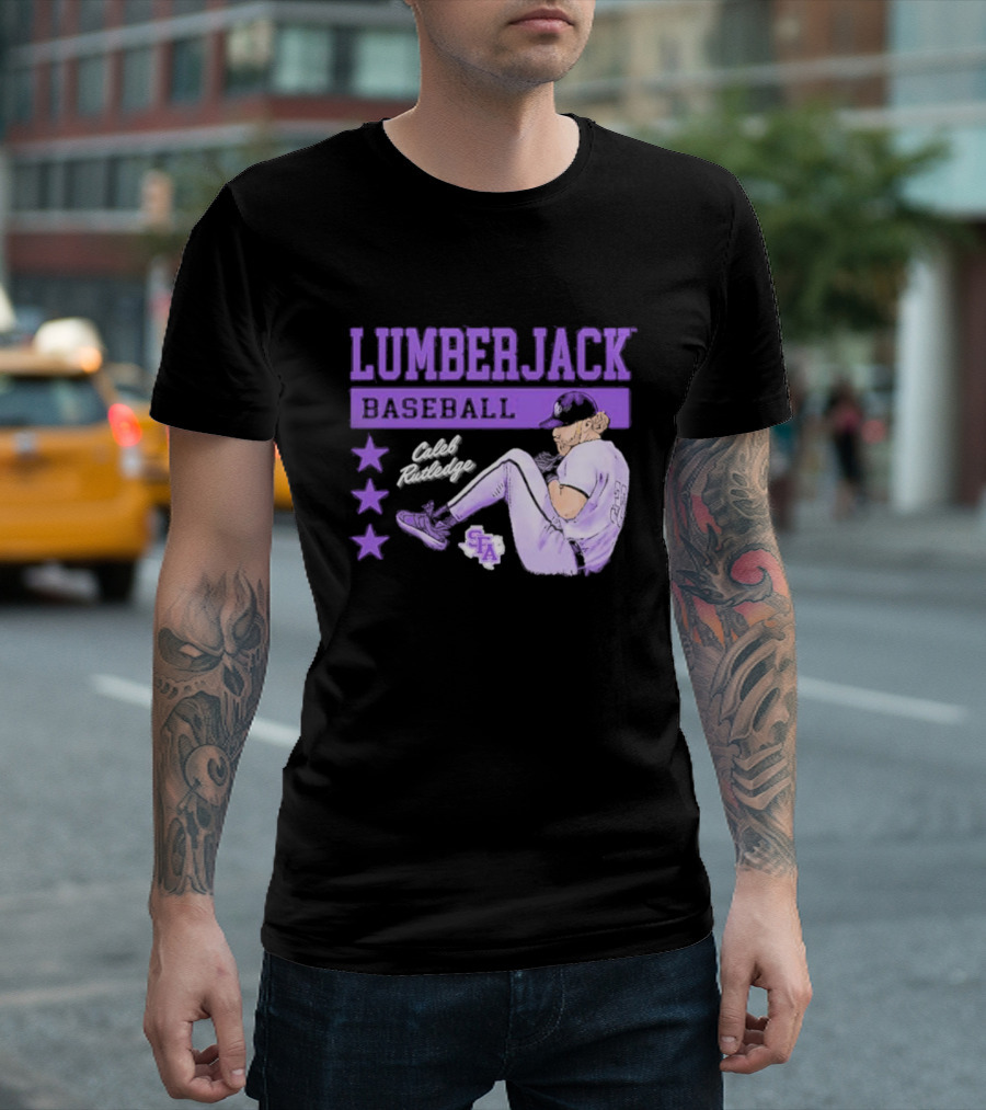 Lumberjack Baseball Caleb Rutledge SFA Cartoon T-Shirt