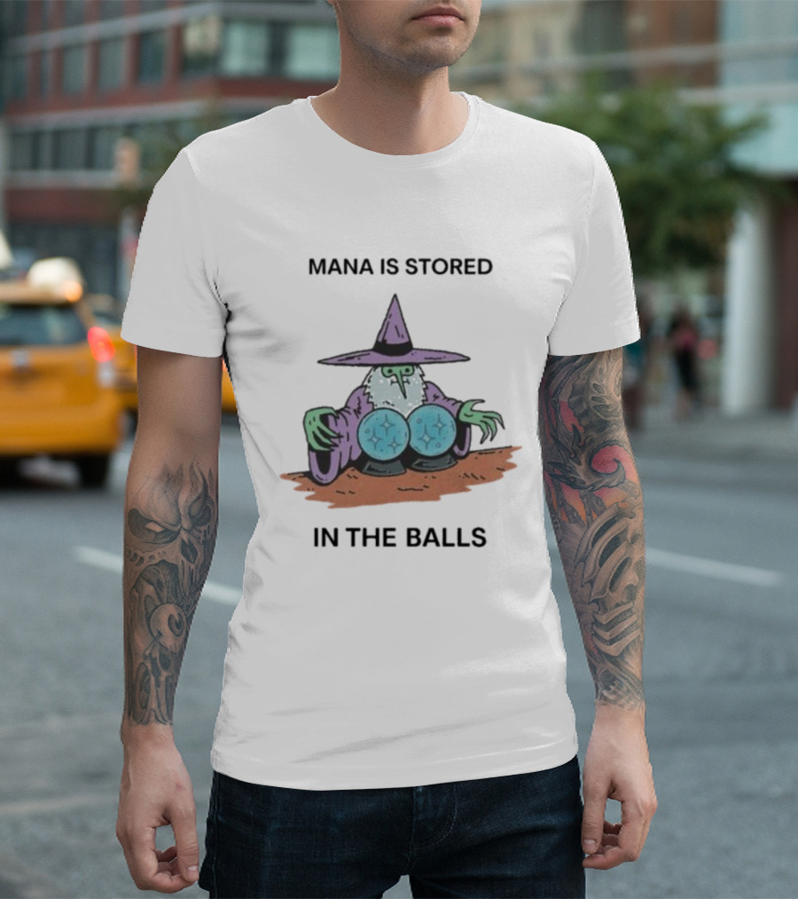 Mana Is Stored In The Balls Wizard Illustration Cleric Crystal Magic T-Shirt