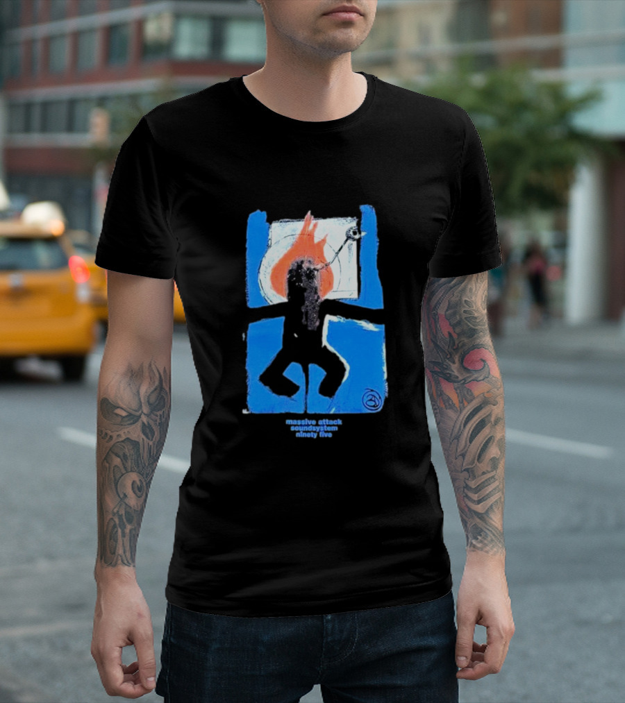 Massive Attack Soundsystem Ninety Five Fire Silhouette Blue Frame T-Shirt