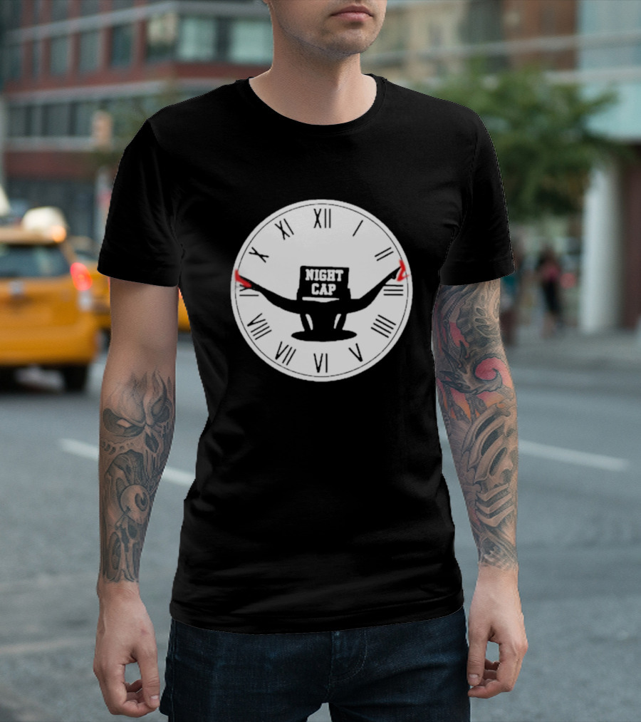 Night Cap Clock Roman Numerals Quarter To Three T-Shirt