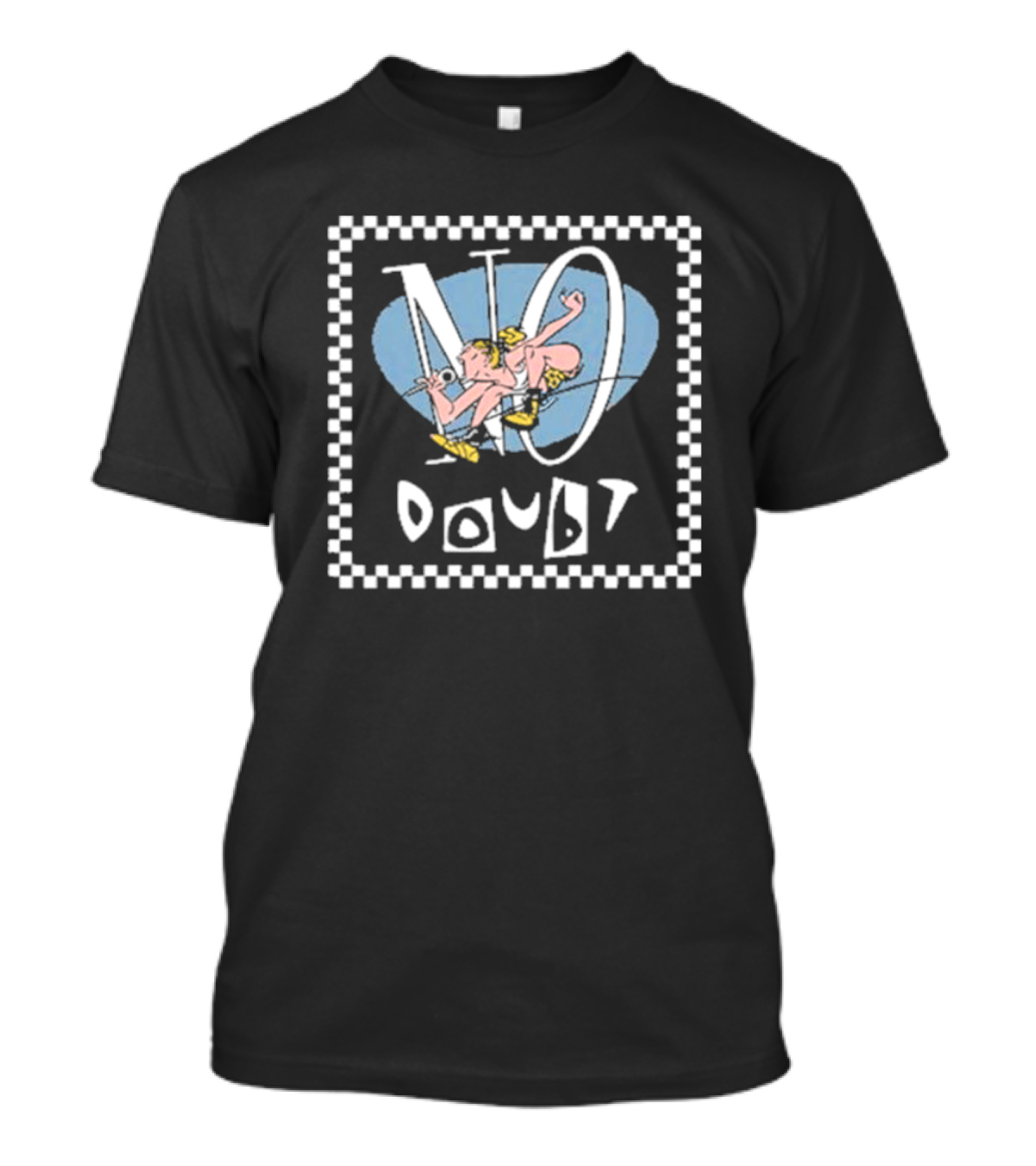 No Doubt Checkerboard Design With Cartoon Character T-Shirt