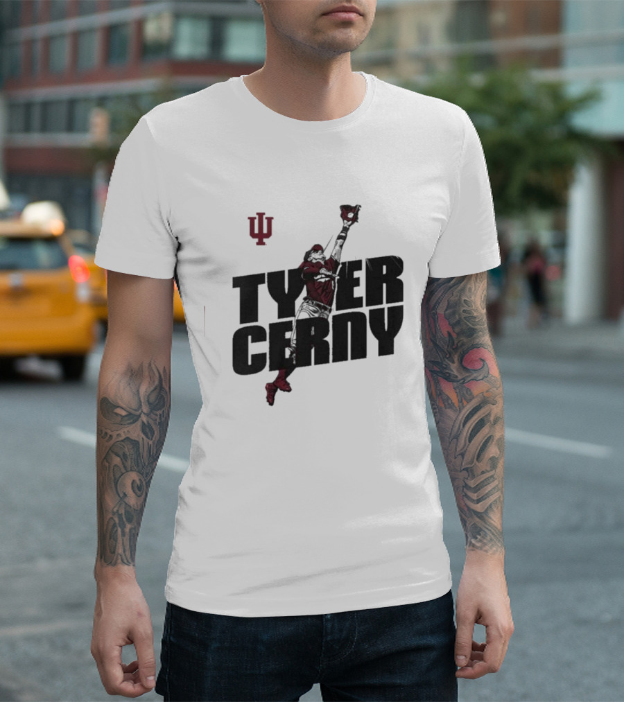 Tyler Cerny Baseball Indiana University Jumping Catch T-Shirt