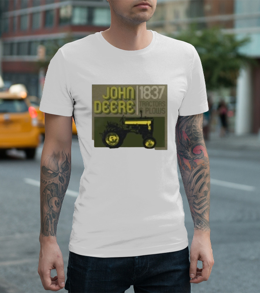 John Deere 1837 Tractors Plows Vintage Logo with Green Tractor Iconic T-Shirt