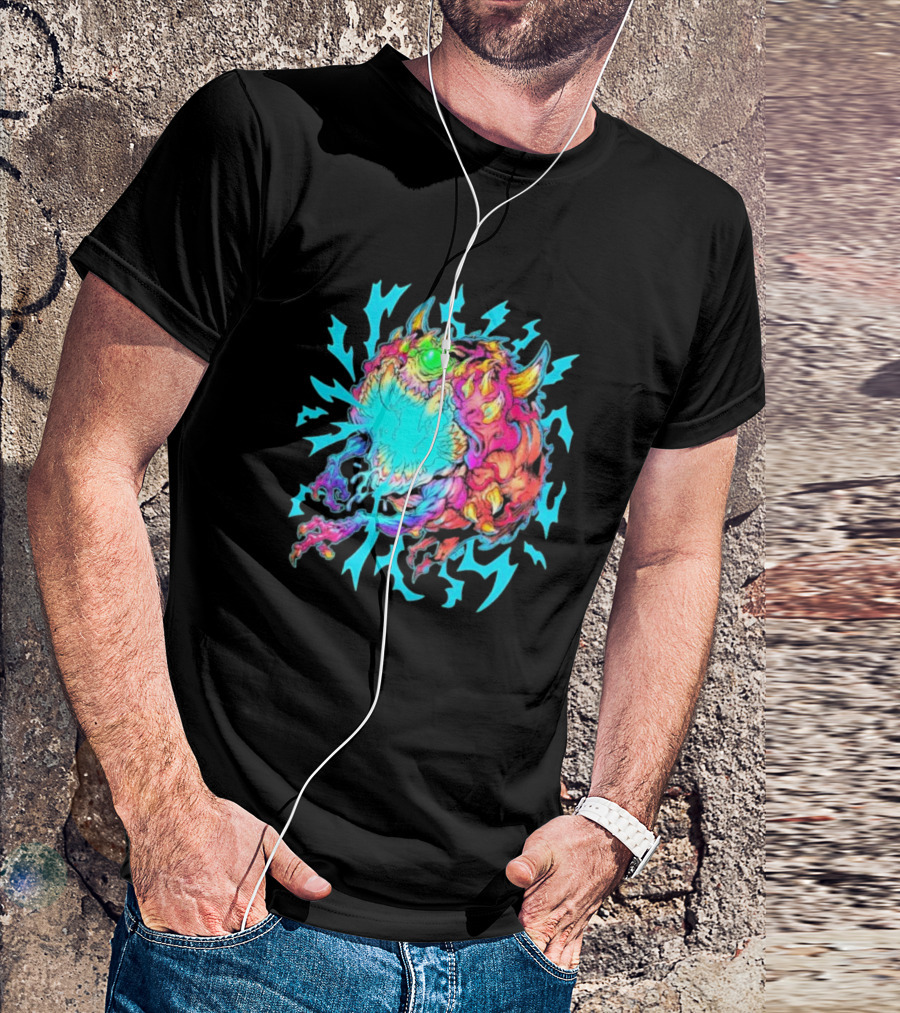 Doom Cacodemon Beast Wreck Neon Monster Explosion T-Shirt