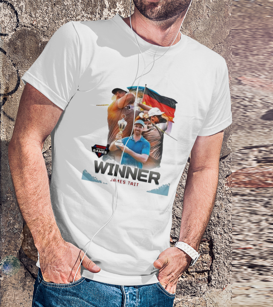 Long Drive Games Winner James Tait With Trophy And German Flag Background T-Shirt