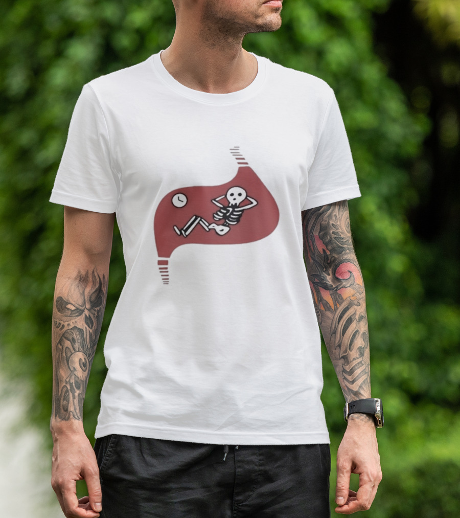 Falins Stomach Skeleton Relaxing Inside Red Shape T-Shirt