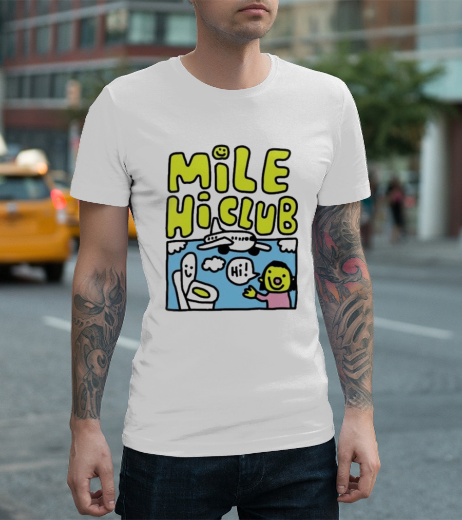 Mile Hi Club Airplane Bathroom Cartoon Hi Smiley Face T-Shirt