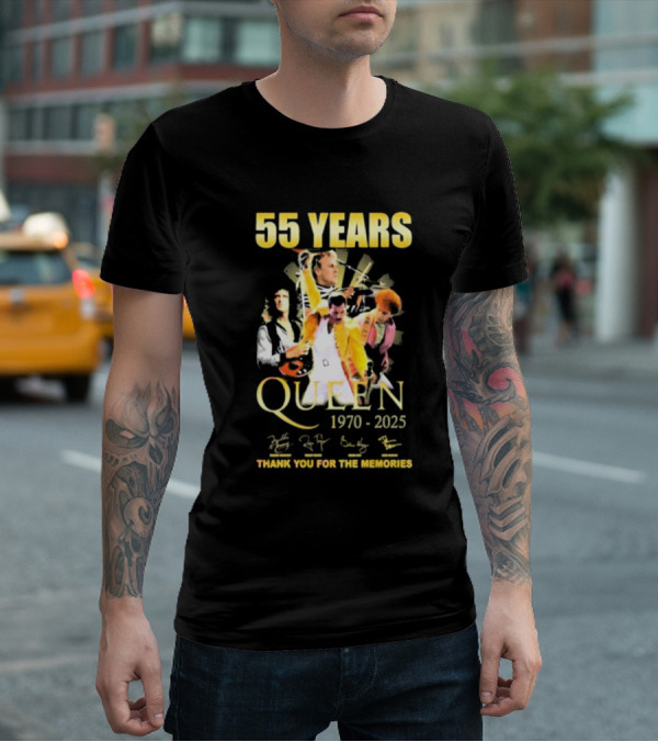 55 Years Queen 1970-2025 Thank You For The Memories Signatures Band Collage T-Shirt