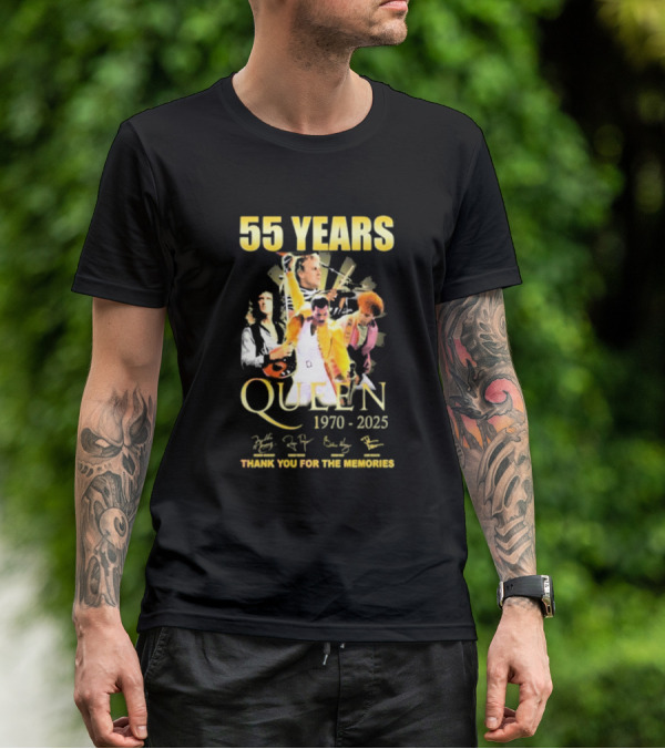 55 Years Queen 1970-2025 Thank You For The Memories Signatures Band Collage T-Shirt