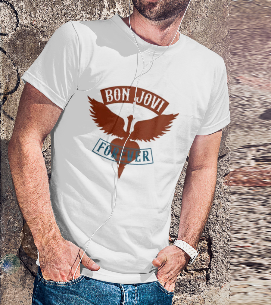 Bon Jovi Forever Winged Heart Patch Steel T-Shirt