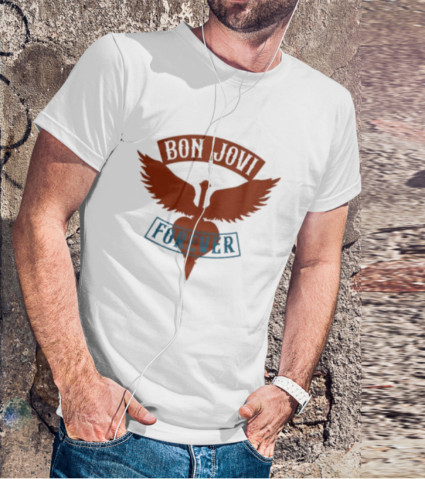 Bon Jovi Forever Winged Heart Patch Steel T-Shirt