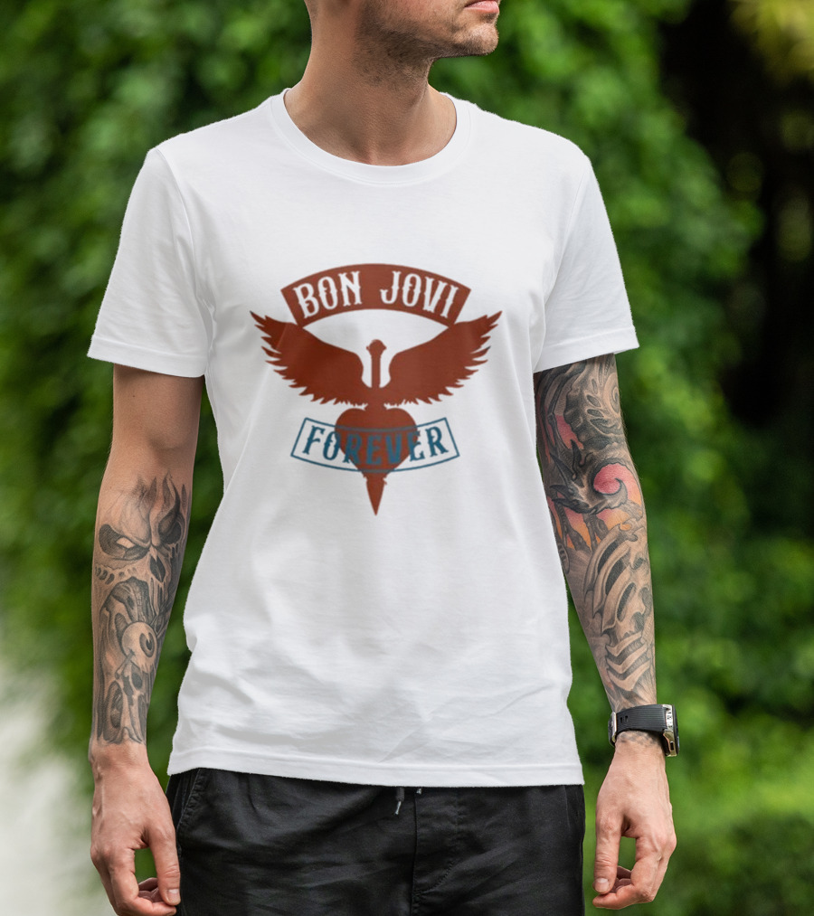 Bon Jovi Forever Winged Heart Patch Steel T-Shirt