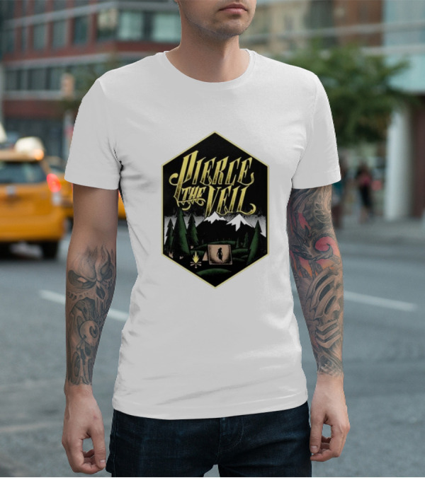 Pierce The Veil Mountain Tent Campfire Forest Scene T-Shirt