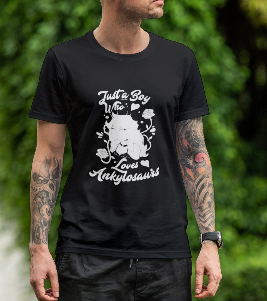 Just A Boy Who Loves Ankylosaurs With Cartoon Character And Flowers T-Shirt