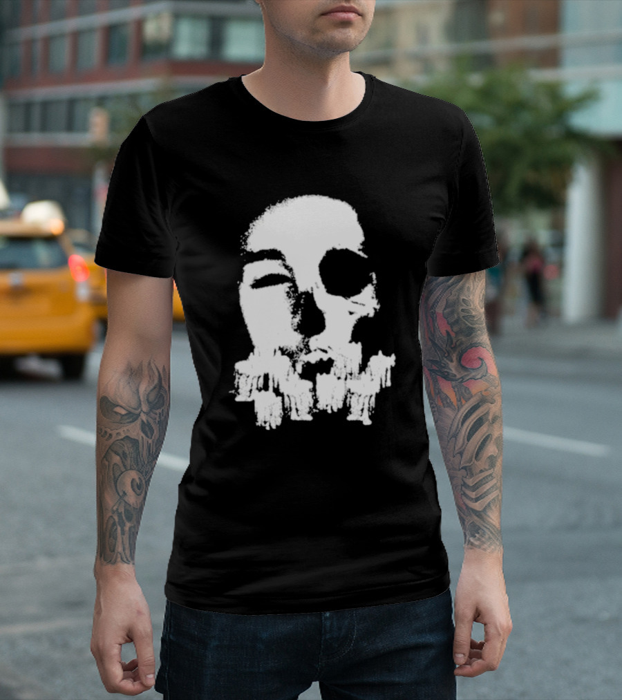 Turnabout Grayscale Face With Abstract Text T-Shirt