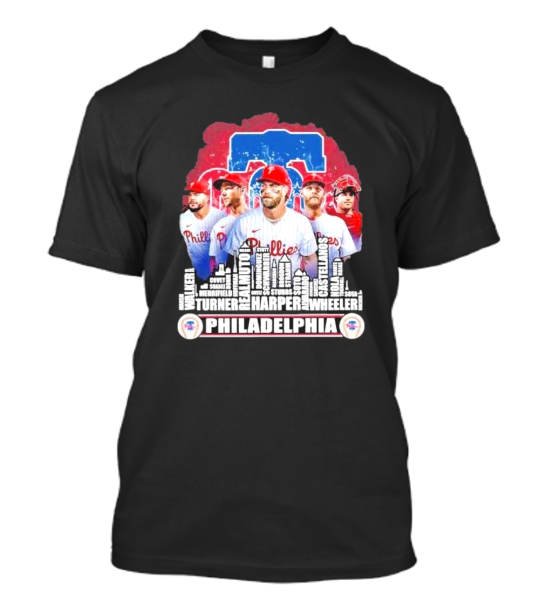 Philadelphia Phillies Team 2024 Harper Realmuto Turner City Skyline T-Shirt