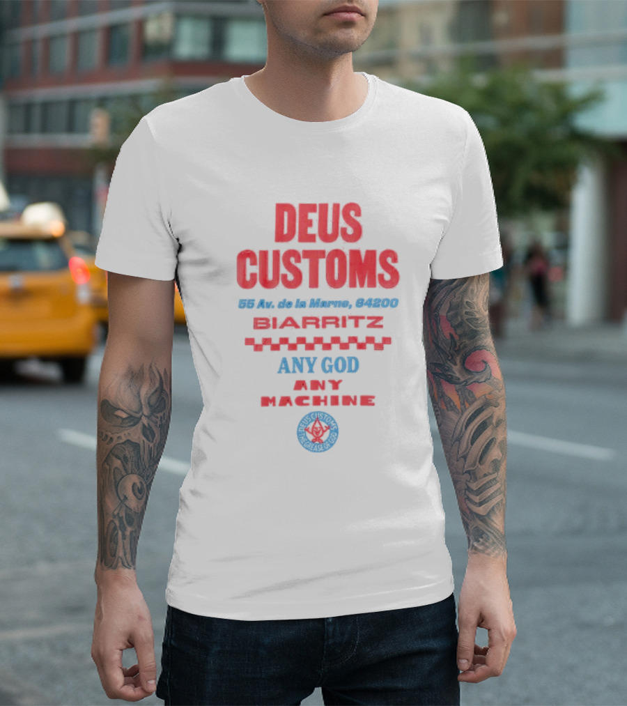 Deus Customs Biarritz 55 Av De La Marne 64200 Any God Any Machine Deus Ex Machina The Greasy Hands Garage T-Shirt