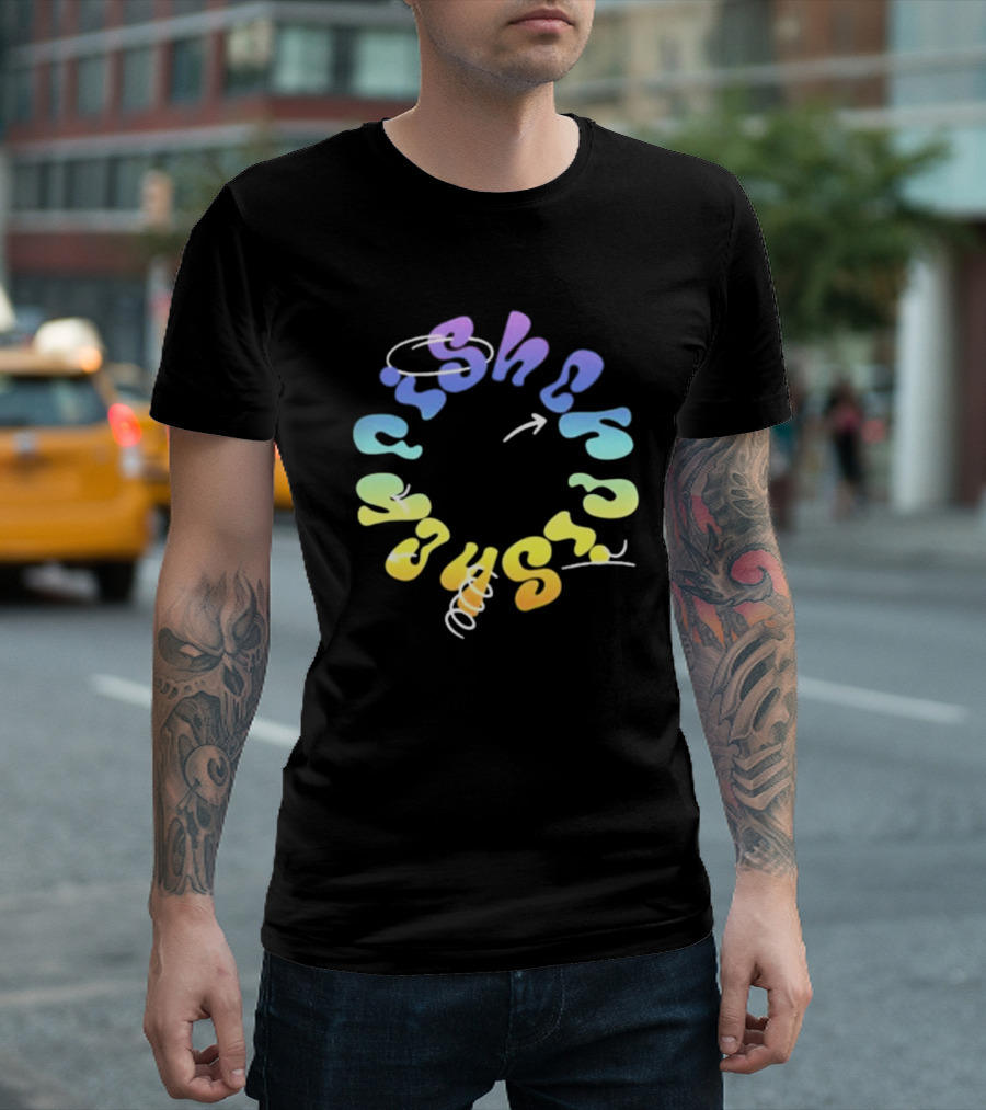Fisher Black Rainbow Trippy Spiral Typography T-Shirt