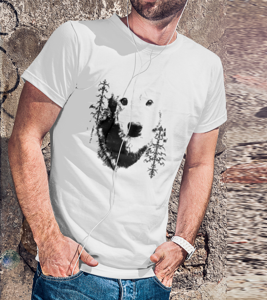 Wolf Face With Stylized Evergreen Trees T-Shirt