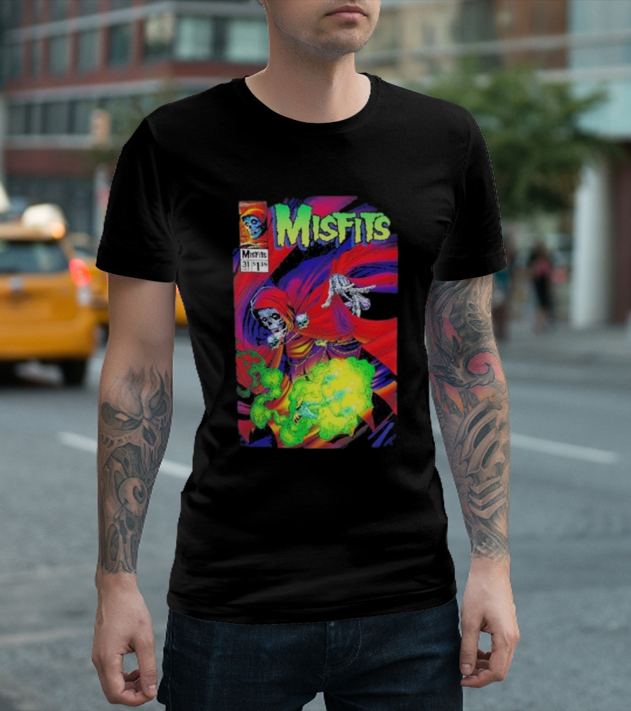 Misfits Yesterdays Death Skeleton Comic Cover 31 Skulls Purple Red Green Smoke T-Shirt