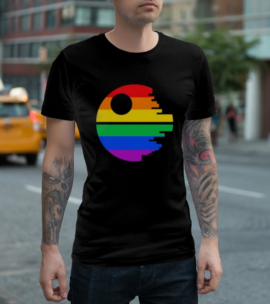 Rainbow Death Star Icon With Multicolor Stripes T-Shirt