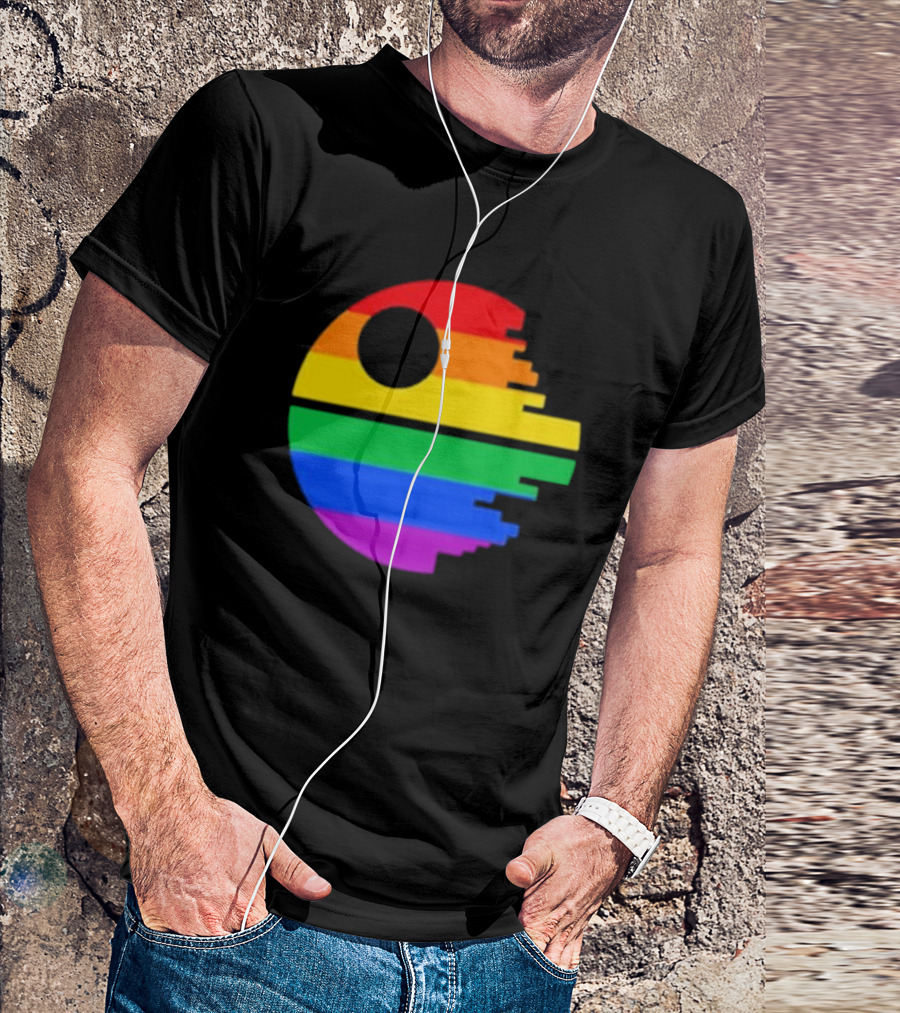 Rainbow Death Star Icon With Multicolor Stripes T-Shirt