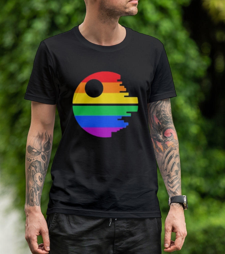 Rainbow Death Star Icon With Multicolor Stripes T-Shirt