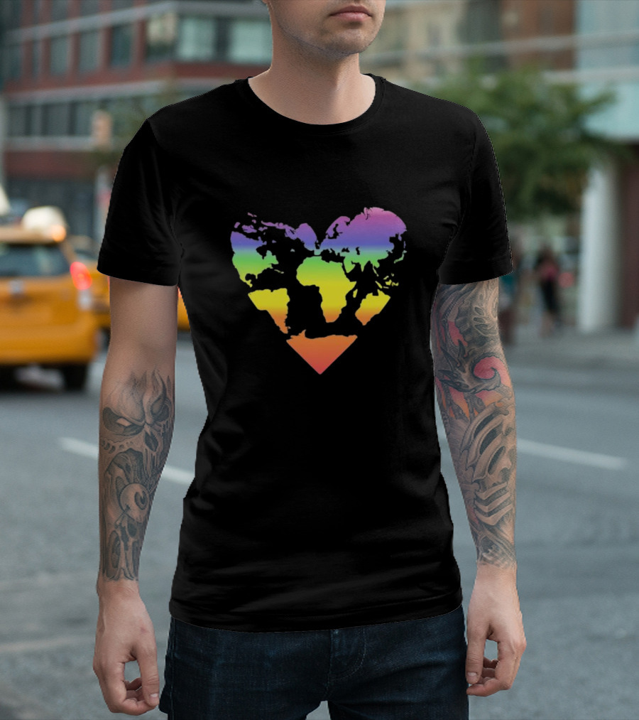 Rainbow Heart World Map Polyamory Pride T-Shirt