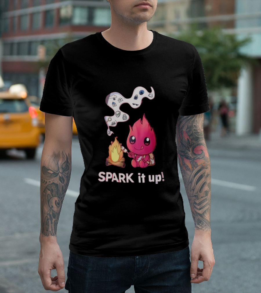 Spark It Up Cute Child Fire Roasting Marshmallow with Iconic Symbols T-Shirt