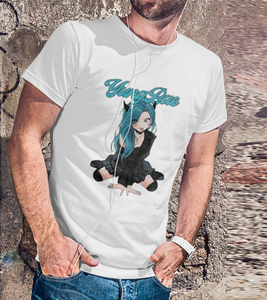 Yung Rae Blue-Haired Goth Anime Girl T-Shirt