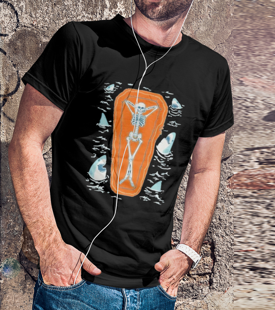 Brain Freeze Press Daydreamer Relaxing Skeleton Coffin Sharks T-Shirt