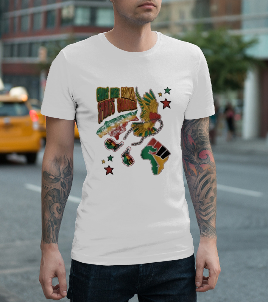 Chains Were Broken Spirits Soared Rasta Colors Fist Bird Stars T-Shirt
