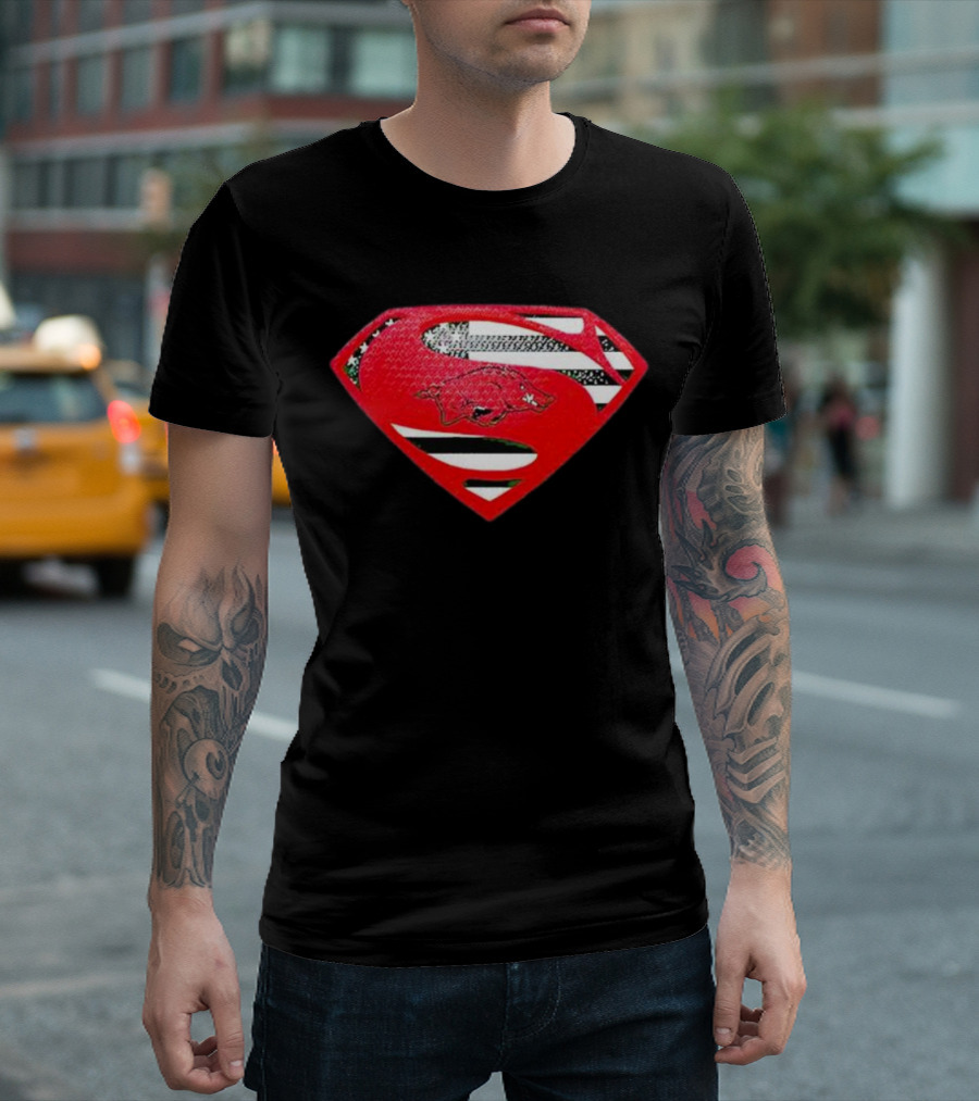Arkansas Razorbacks Superman Logo with USA Flag Colors T-Shirt