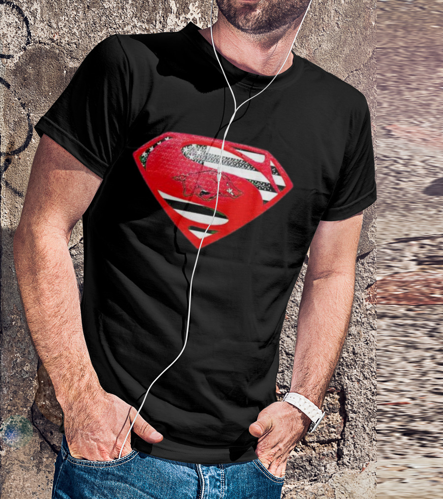 Arkansas Razorbacks Superman Logo With USA Flag Colors T-Shirt
