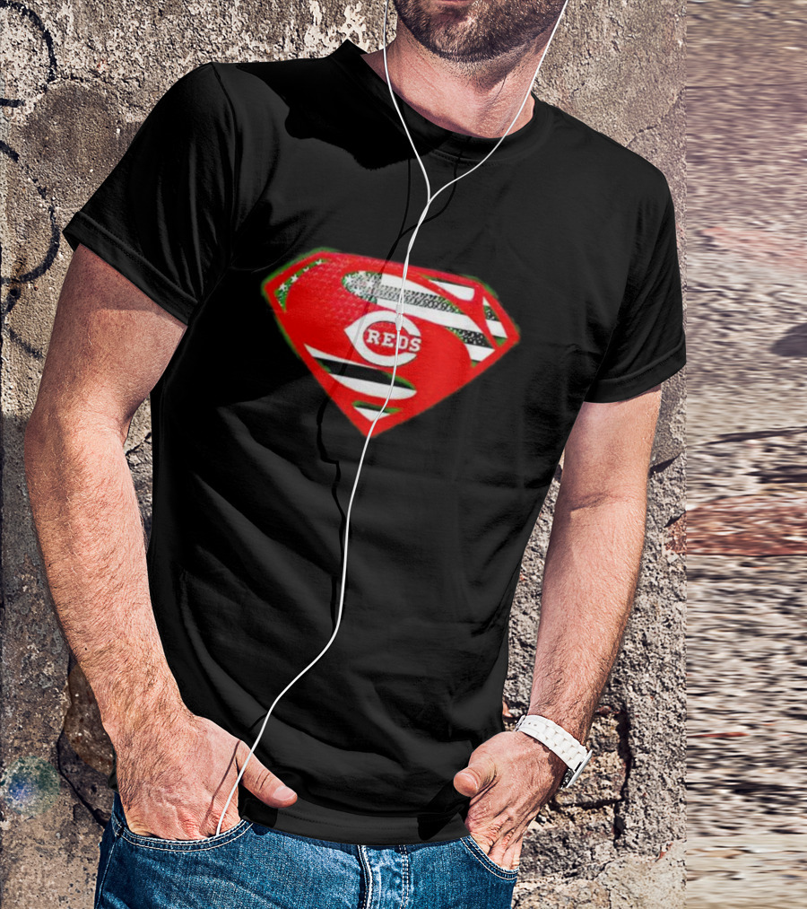 Cincinnati Reds Superman Shield USA Flag T-Shirt