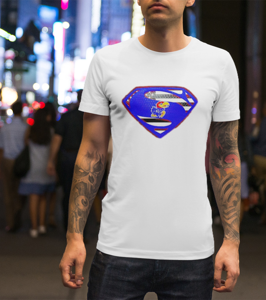 Kansas Jayhawks Superman Logo With USA Flag T-Shirt