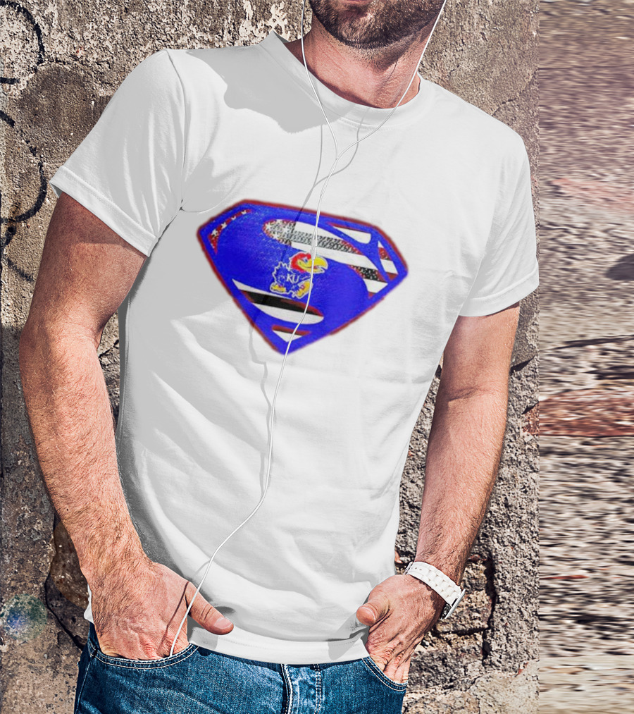 Kansas Jayhawks Superman Logo With USA Flag T-Shirt
