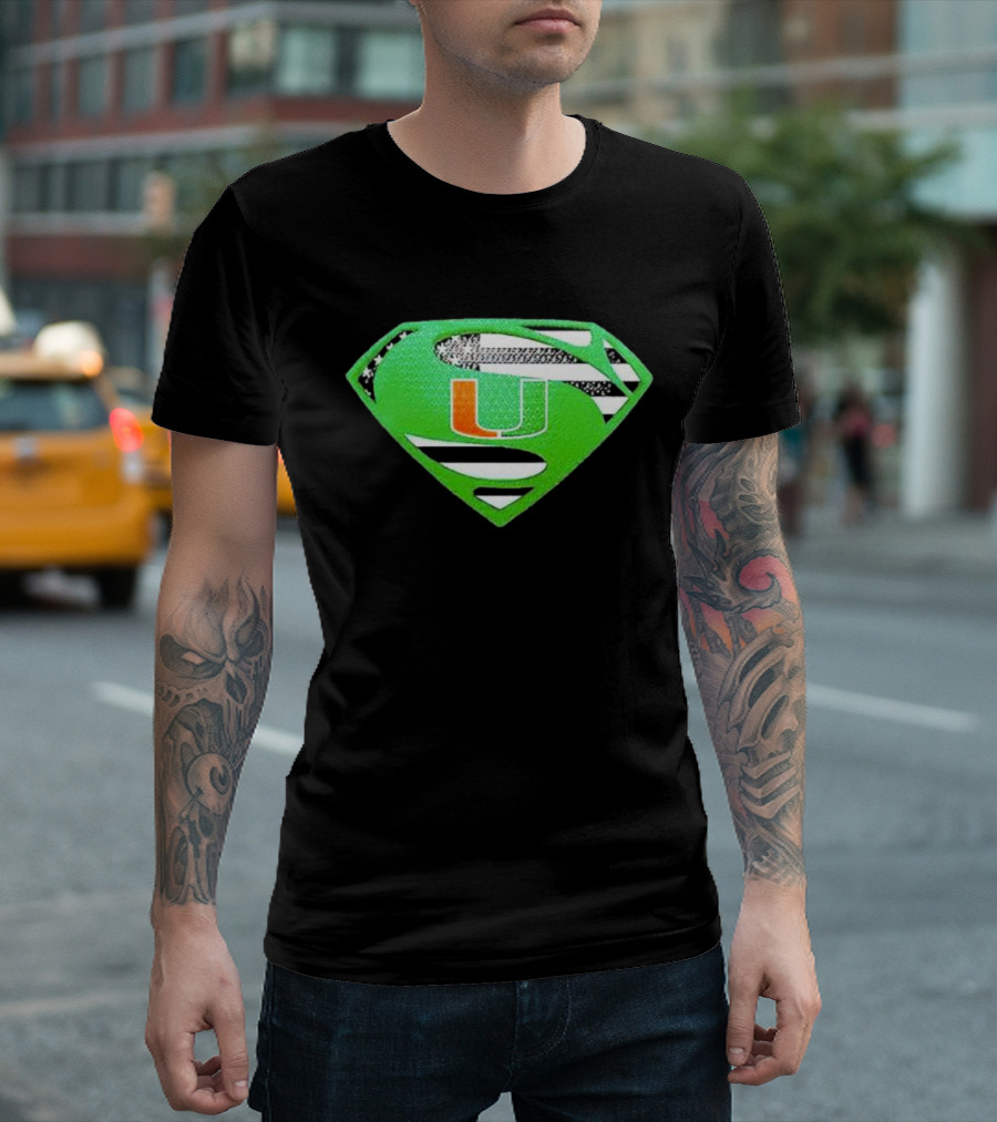 Miami Hurricanes USA Flag Superman T-Shirt
