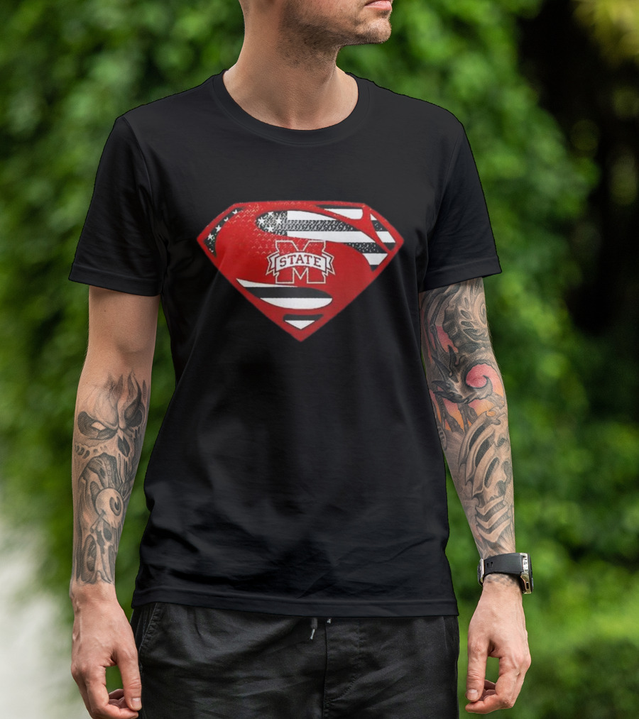 Usa Flag Mississippi State Bulldogs Superman Shield T-Shirt